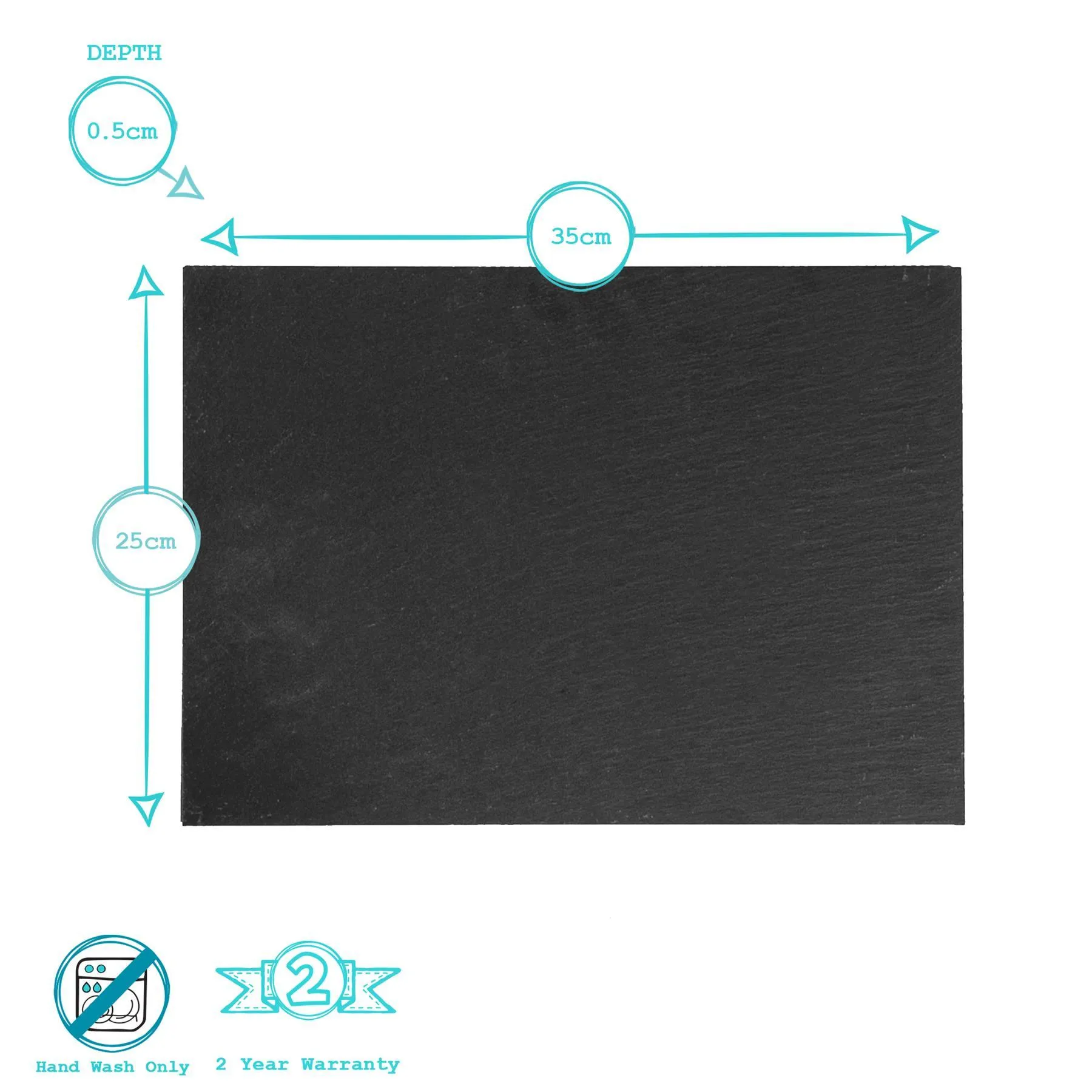 35cm x 25cm Black Rectangle Linea Slate Placemats - Pack of Six - By Argon Tableware