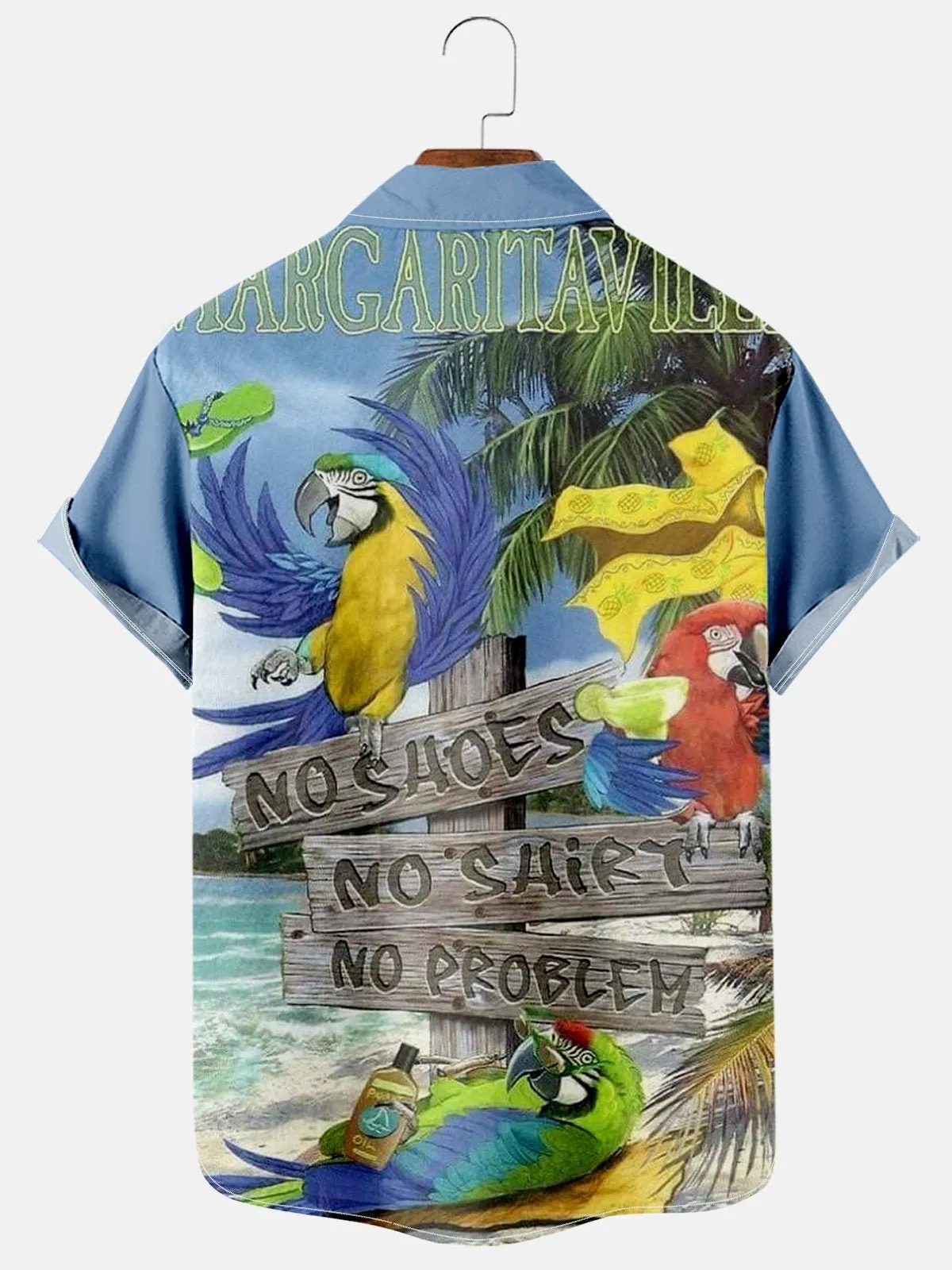 Alohadaddy blue parrot beach print chest pocket Hawaiian shirt oversized holiday shirt