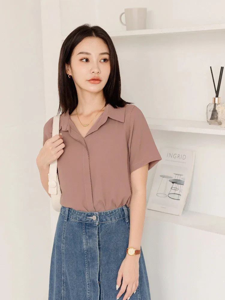 Basic Solid Wrinkle Free Cooling Shirt Top