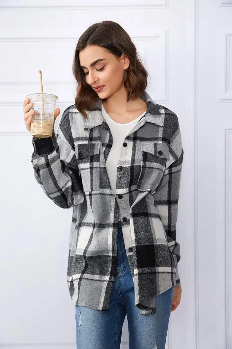 (DE Only) Zeagoo Women's Checked Shirt-Jacket