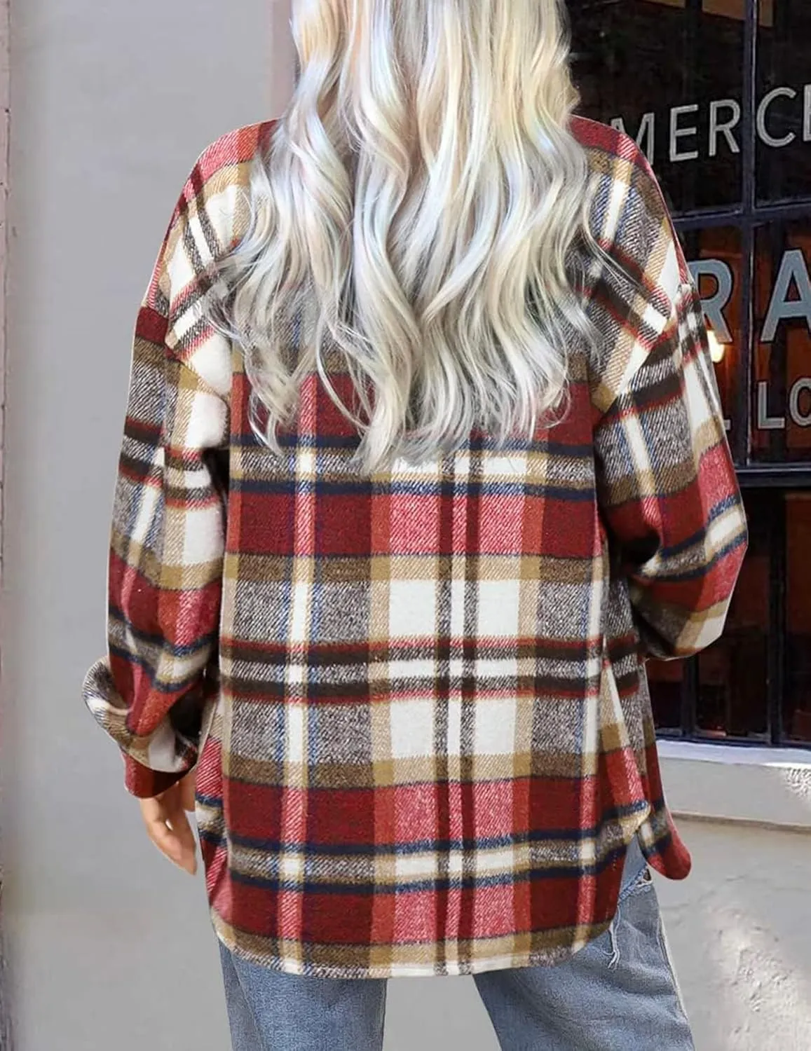 (DE Only) Zeagoo Women's Checked Shirt-Jacket