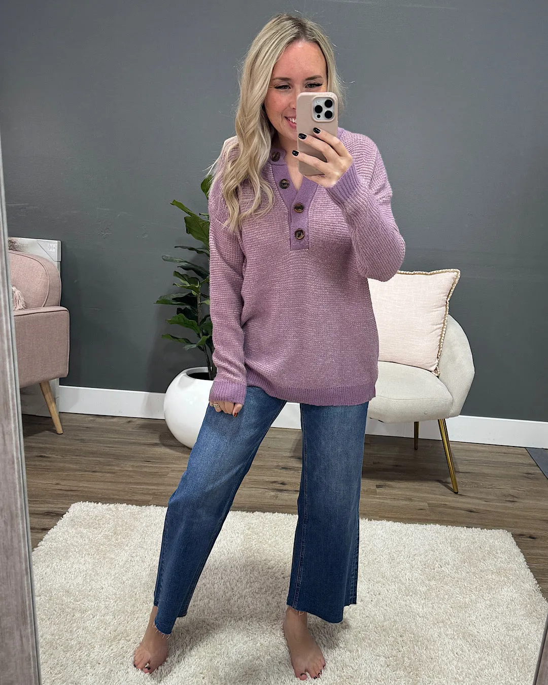 NEW! Ivy Henley Sweater - Grape