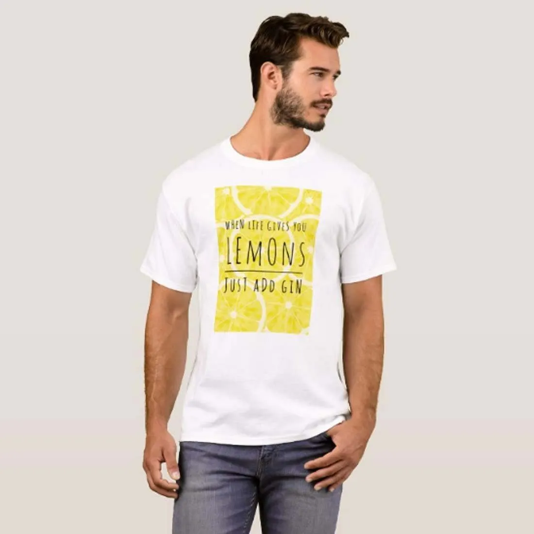 Nutcase Designer Round Neck Men's T-Shirt Wrinkle-Free Poly Cotton Tees - Lemons Just Add Gin