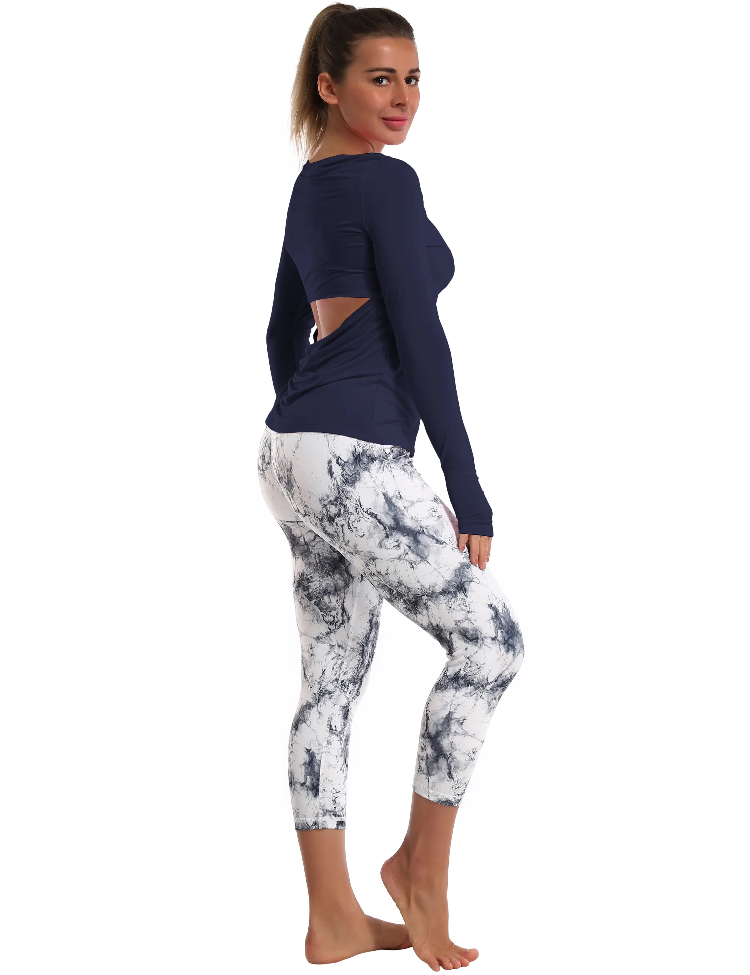 Open Back Long Sleeve Tops darknavy_Pilates