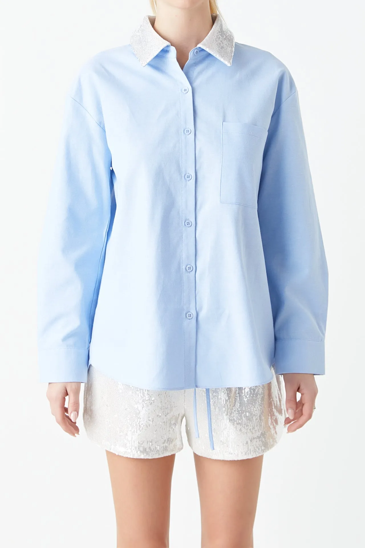 Oversized Oxford Shirt with Sequin Collar