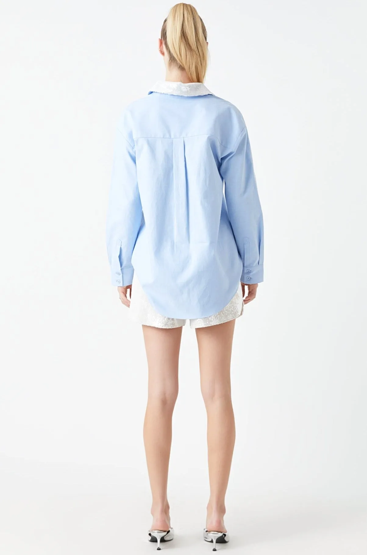Oversized Oxford Shirt with Sequin Collar